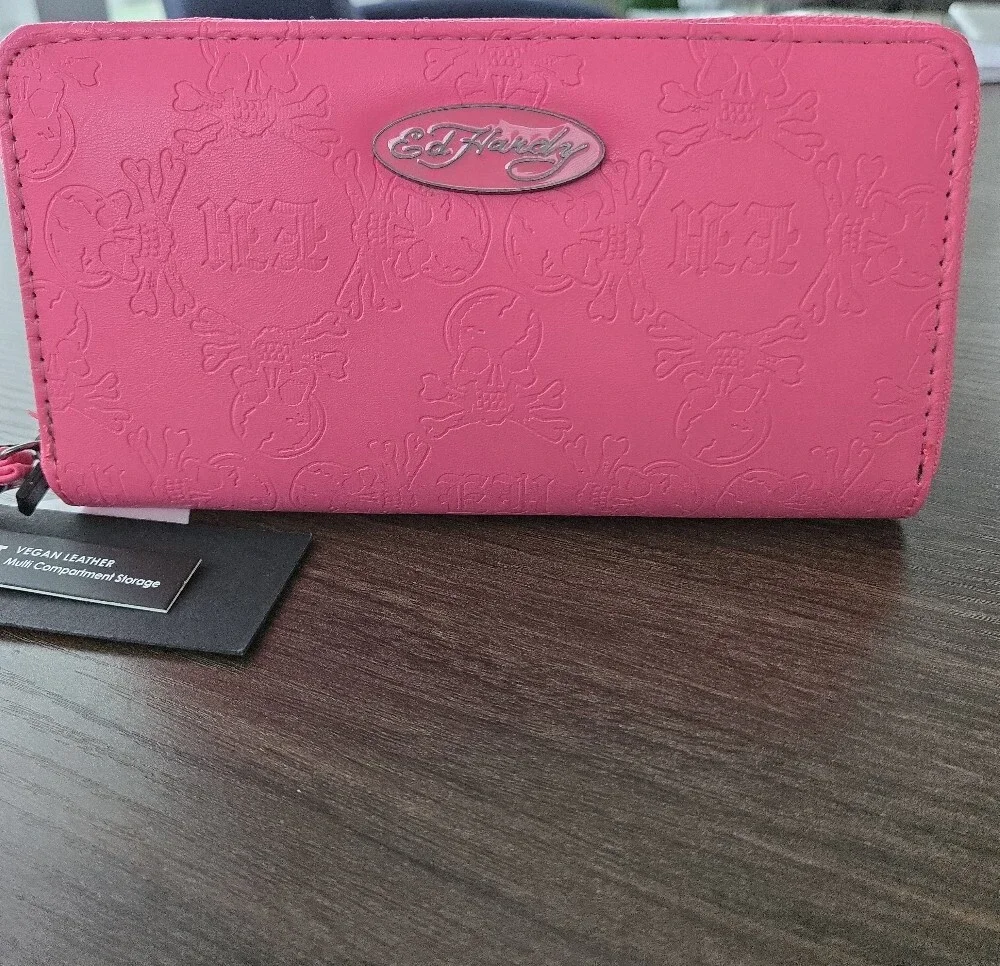 Ed Hardy Hot Pink Zip-Around Wristlet Wallet - Picture 2 of 8